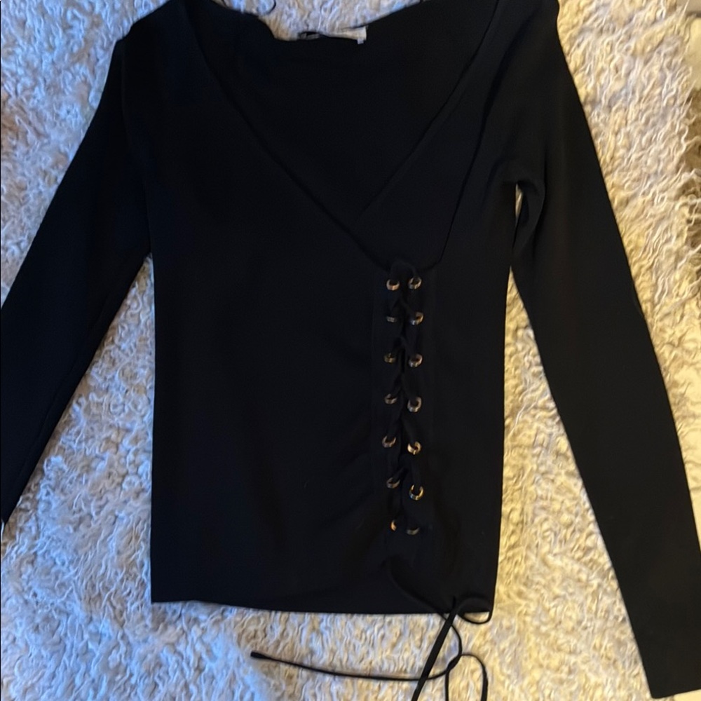 Zara Black Long Sleeve Wrap Blouse